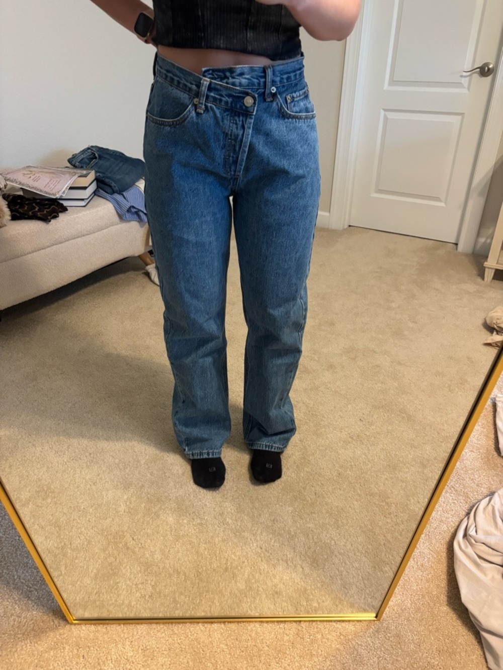 Princess Polly Vintage-Inspired Straight Leg Jeans in Blue